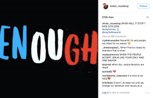 Olivier Rousteing posted on Instagram an image with written "Enough", featuring the French flag colors.