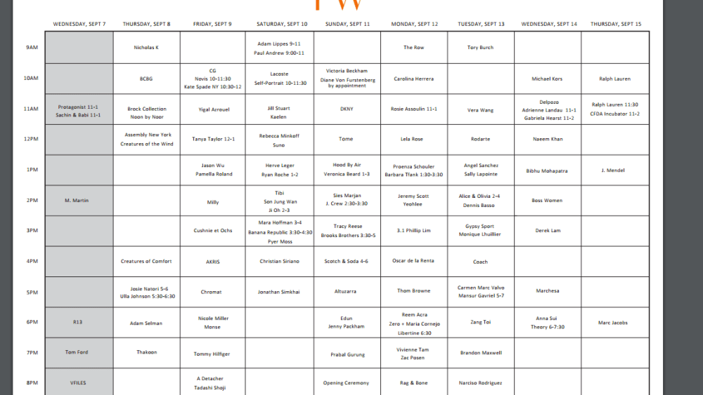 CFDA Preliminary New York Fashion Week Spring 2017 Calendar