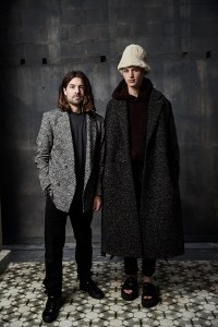 Exinfinitas designer Lukas Vincent and a model in Exinfinitas’ winning Woolmark look
