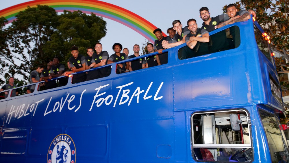 The Chelsea FC arrived in a double-decker bus.