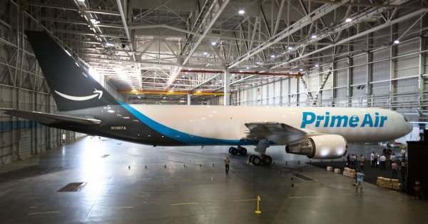 Amazon One branded cargo airplane