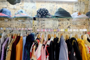 Clothing and accessories at the Hayatochiri boutique.