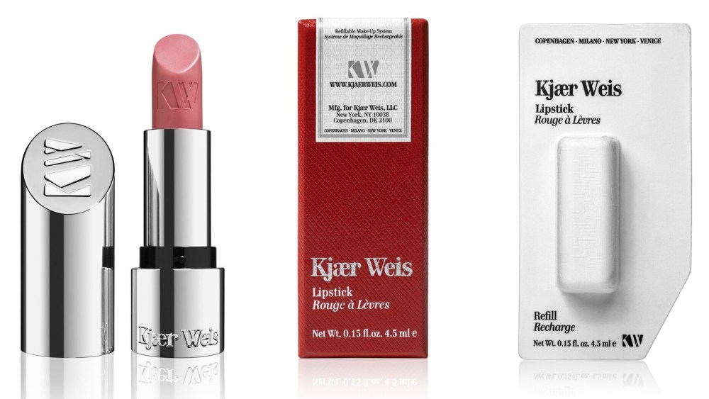 Kjær Weis' lipstick, packaging and a lipstick refill.