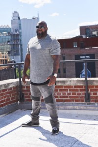 Mo Vaughn wearing a look from MVP Collections.