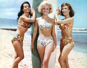 Susan Hart, Shelley Fabares, Barbara Eden in Don Taylor's "Ride the Wild Surf," 1964.