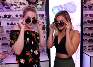 Harley Quinn Smith and Olivia Holt at the Perverse Sunglasses downtown Los Angeles showroom.