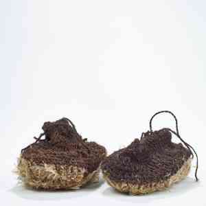 Shoes made of emu feathers and human hair worn by Kurdaitcha shaman