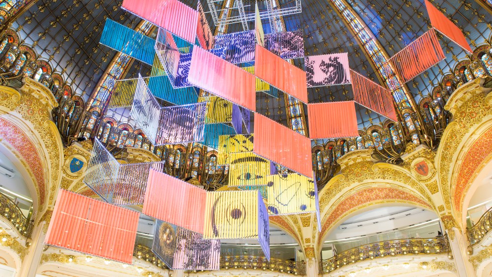 Haegue Yang's installation in the atrium of the Galeries Lafayette flagship in Paris
