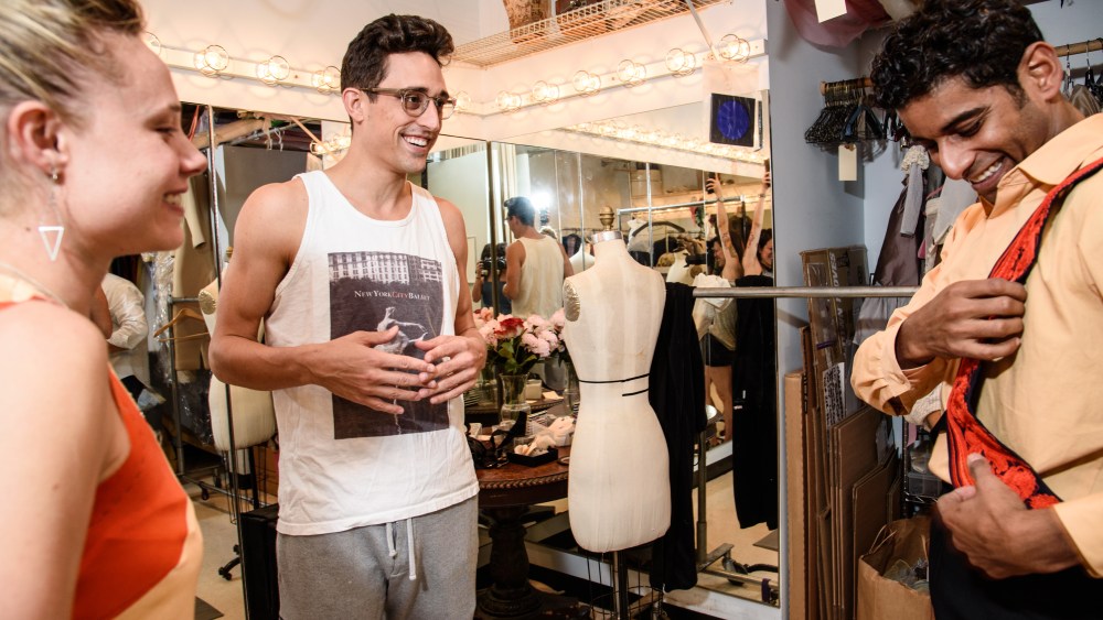 Justin Peck (center) with New York City Ballet principal dancers Sara Mearns (left) and Amar Ramasar (right)