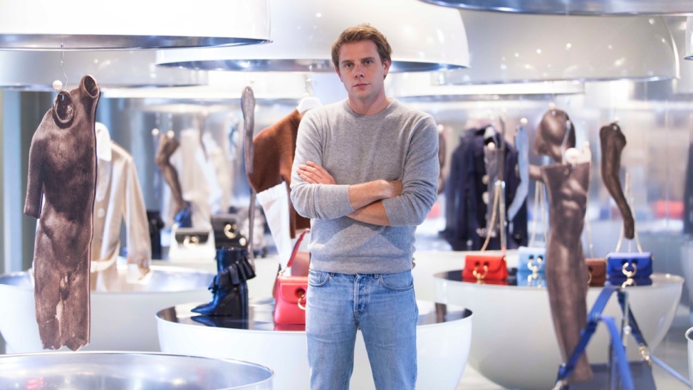 Jonathan Anderson in front of his installation at the So-Milano boutique