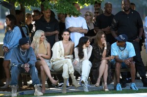 Tyga, Kylie Jenner, Kendall Jenner, Kim Kardashian and Carine Roitfeld at Yeezy Season 4.