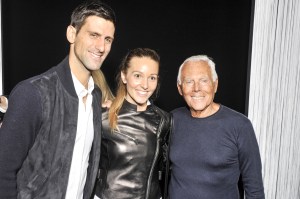 Novak Djokovic, Jelena Djokovic and Giorgio Armani in the front row