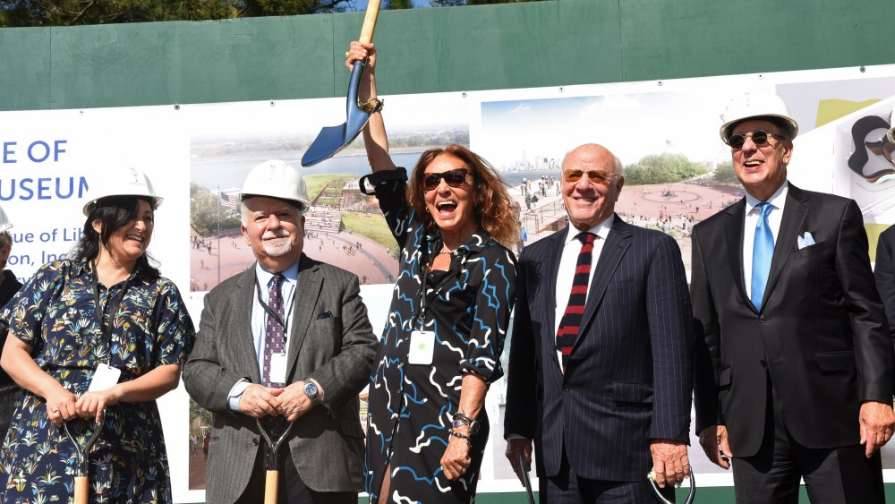 Alyson Chartoff, Vartan Gregorian, Diane von Furstenberg, Barry Diller and Stephen Briganti at a ceremony for the new Statue of Liberty Museum on Liberty Island.