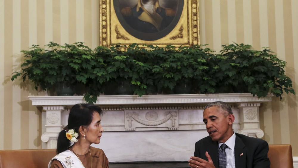 President Obama during an Oval Office meeting with Aung San Suu Kyi.