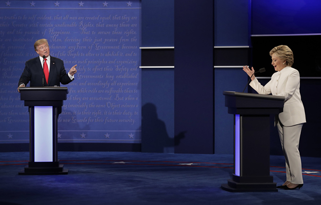 The fashion industry's contributions favor Hillary Clinton, seen here with rival Donald Trump at the last presidential debate, in Las Vegas.
