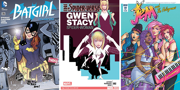 Batgirl, Spider-Gwen and Jem and the Holograms comic books