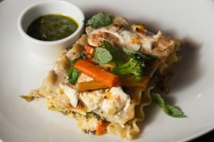 Lasagna w/ Broccoli, Spinach, and Carrots w/ Almond Milk.