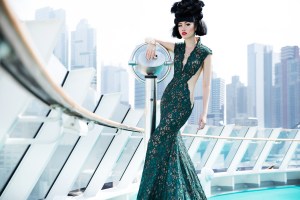 Jessica Minh Anh in Sebastian Gunawan on AIDAluna NYC.