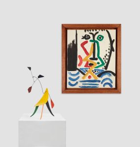 Calder's "Untitled" (1942) and Picasso's "Portrait of a Bearded Man" (1964).