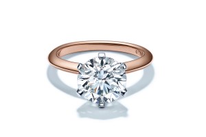 The new Tiffany Setting engagement ring in 18-karat rose gold.