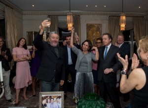 Philippe Starck making a toast.