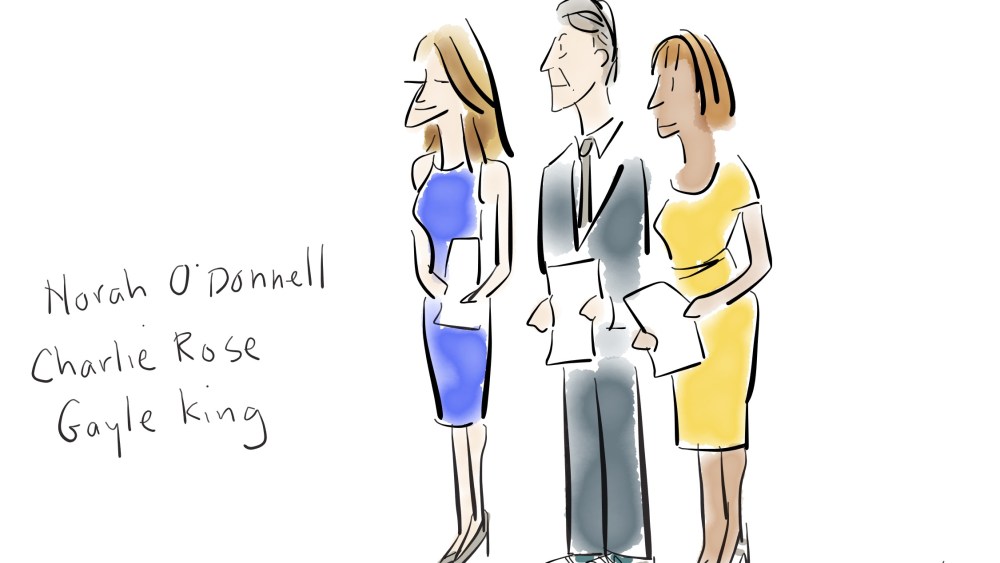 Liza Donnelly's cartoon of the "CBS This Morning" hosts.