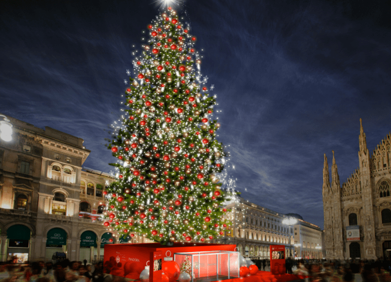 A rendering of Milan's Christmas tree sponsored by Pandora.