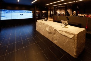 The 4,000 pound piece of marble serves as a reception area.