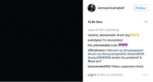 Naomi Campbell reacts to the U.S. election on Instagram.