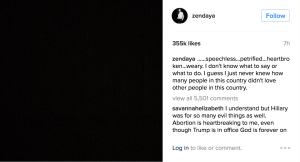 Zendaya reacts to the U.S. election on Instagram.