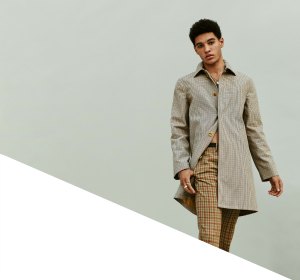 APC’s cotton and virgin wool coat and Prada’s wool pants.