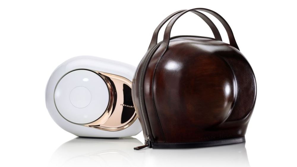 The Berluti made-to-measure travel case designed for the Phantom I Diavalet speaker.