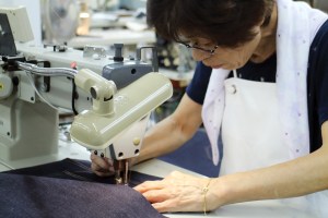 Sewing denim at Betty Smith’s workshop.