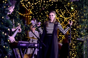 Daya performing at the unveiling of Lord & Taylor's holiday windows.