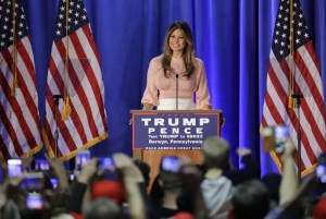 Melania Trump speaking at the Main Line Sports Center in Berwyn, Pennsylvania.