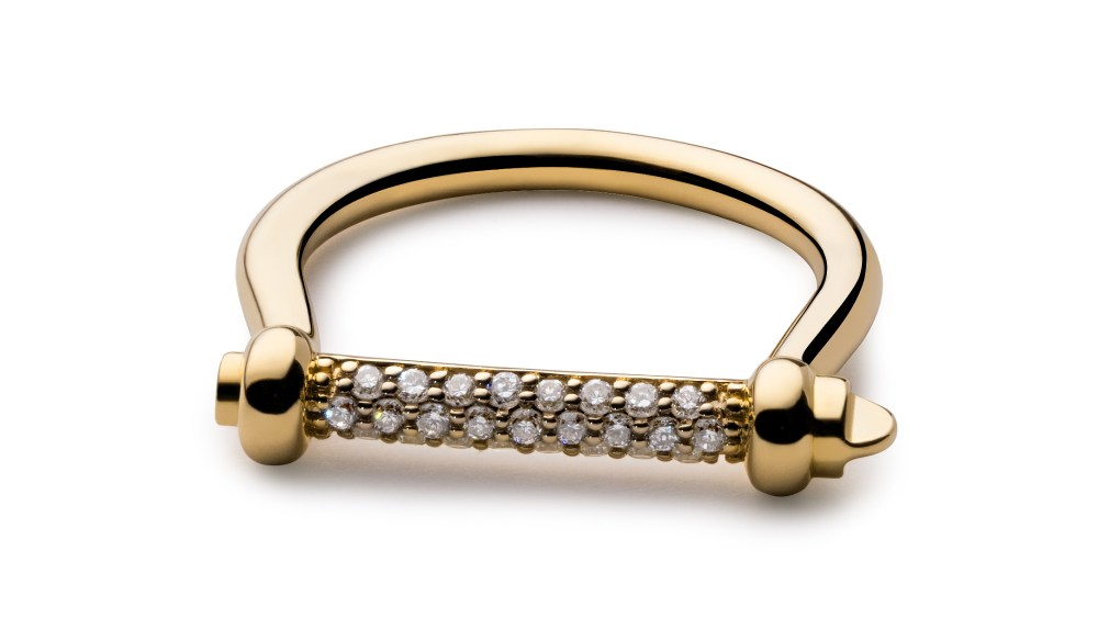 Miansai's gold thin screw cuff ring.