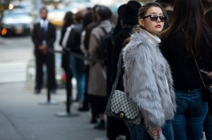Street style at the Alexander Wang sample sale in New York.