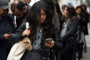 Street style at the Alexander Wang sample sale in New York.