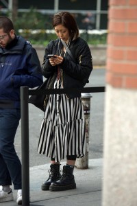 Street style at the Alexander Wang sample sale in New York.