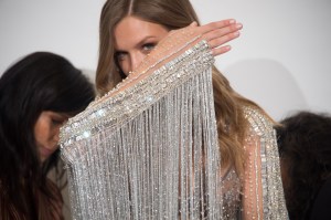 Josephine Skriver in her custom Swarovski look for the upcoming Victoria's Secret Fashion Show.