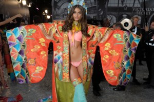 Taylor Hill backstage at the 2016 Victoria's Secret fashion show in Paris.