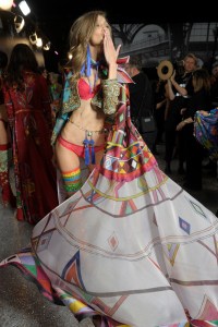 Gigi Hadid backstage at the 2016 Victoria's Secret fashion show in Paris.