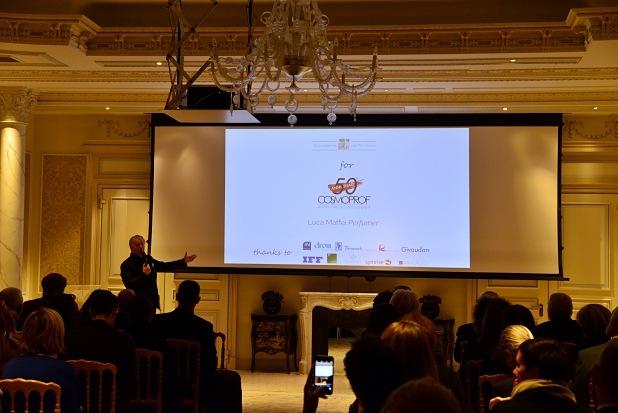 Accademia del Profumo's president Luciano Bertinelli, presenting upcoming initiatives.