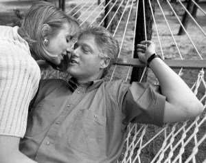Bill and Hillary Clinton in Little Rock right after he announced his first presidential run in 1992.