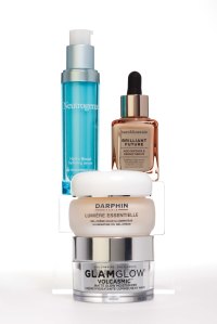 DEWY SKIN New formulas add luminosity while combating dryness and environmental pollutants. Neutrogena Hydro Boost Hydrating Serum, $17.99; BareMinerals Brilliant Future Age Defense & Renew Serum, $50; Darphin Lumière Essentielle Illuminating Oil Gel-Cream, $72; Glamglow Volcasmic Matte Glow Moisturizer, $49.