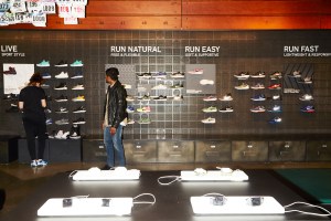 The Nike store's sneaker department was thin on shoppers, despite heavy traffic at the mall.