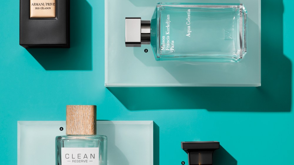 1. Giorgio Armani Privé Iris Celadon, $270 2. Viktor & Rolf Magic Sage Spell, $220 3. Maison Francis Kurkdjian Paris Aqua Celestia, $275 4.Clean Reserve Sel Santal, $90 5. Tom Ford Vert De Fleur Eau De Parfum, $225