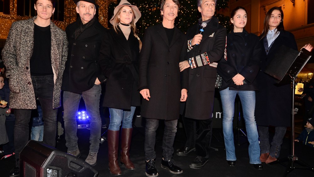 Valentino Christmas Tree Lighting – Creative Director Pierpaolo Piccioli surrounded by Italian actors.