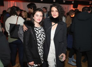 Abby Quinn with Jenny Slate in Rachel Comey at the "Landline" Party Sundance 2017