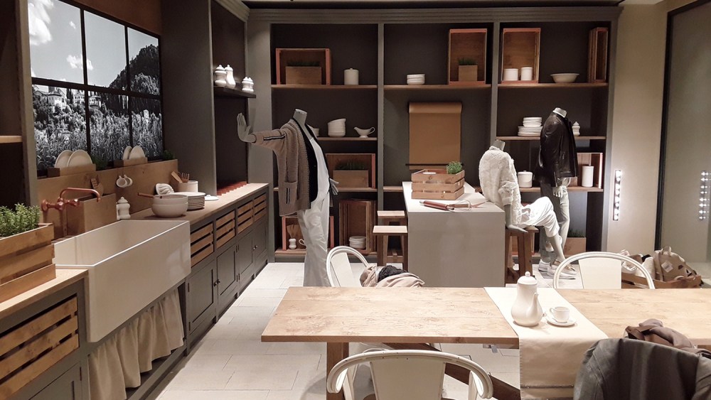 The kitchen at the entrance of the Brunello Cucinelli flagship